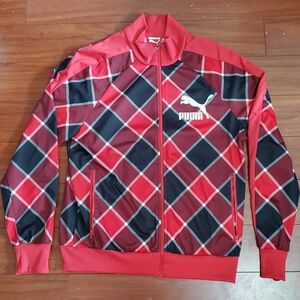 VINTAGE MEN'S PUMA TRACK JACKET ATHLETIC SIZE L ZIP  UP WHITE RED BLACK JACKET